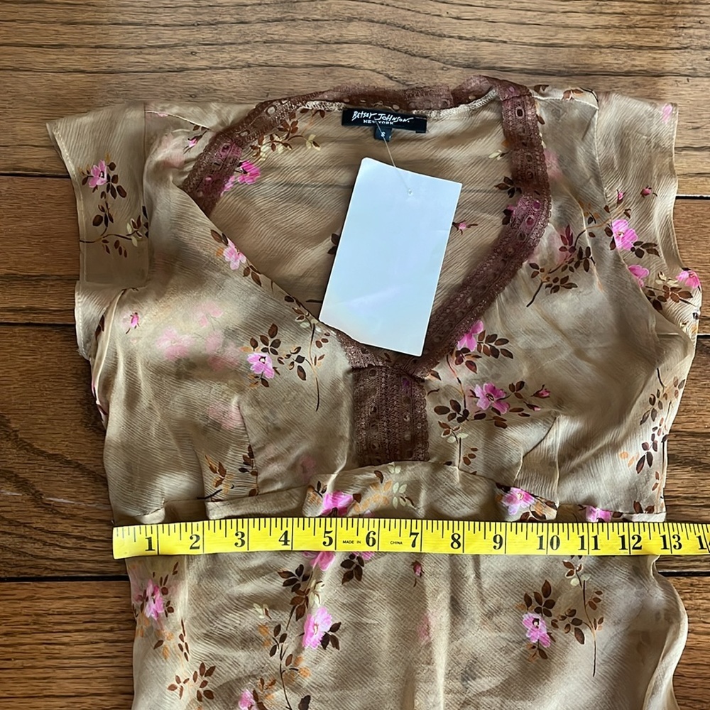 Vintage Betsy Johnson Shear Tan Floral Size S Dress New With Tag - Picture 12 of 12